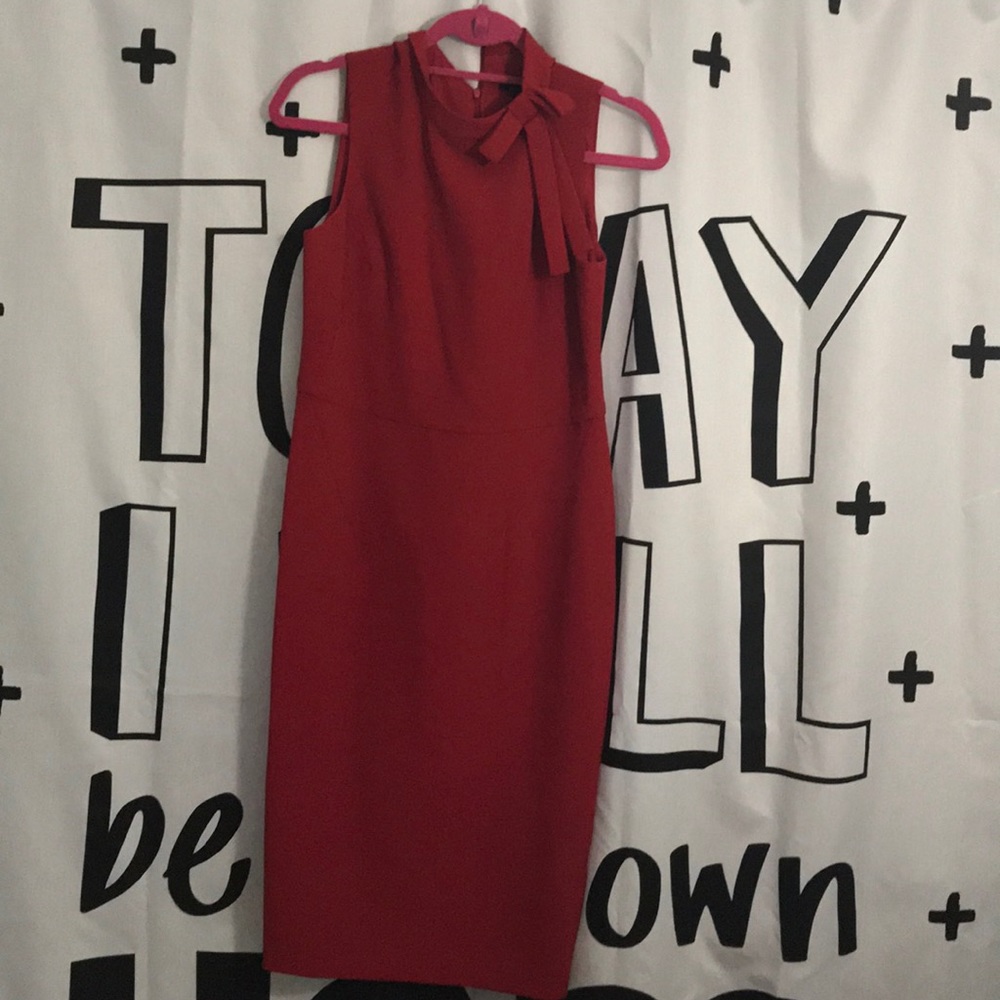 Red business dress with cute bow accent